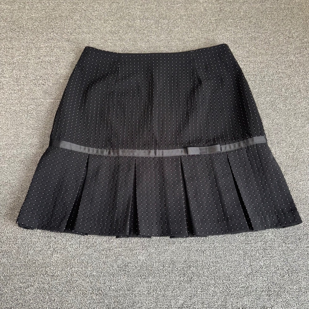 Y2K Fashion Bug Black Pink Dotted Pleated Mini Skirt Bow Size 8 Coquette Preppy